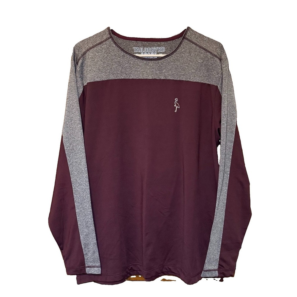 Tailorbyrd Sport Shirt Long Sleeve Quick Dry Men's Large Maroon Grey